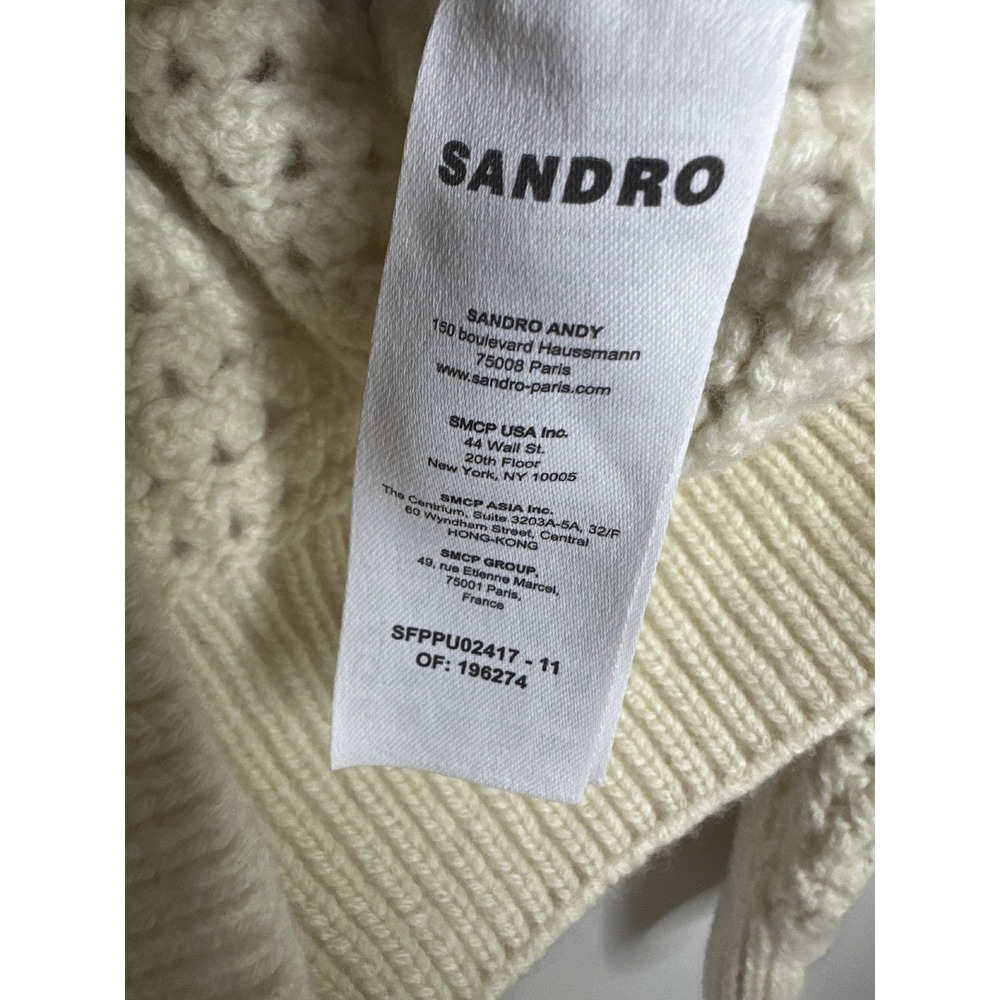 SANDRO Ursule Open Knit Sweater Chunky Pullover Rhinestone Wool Size 2 US M 6 - Picture 11 of 16